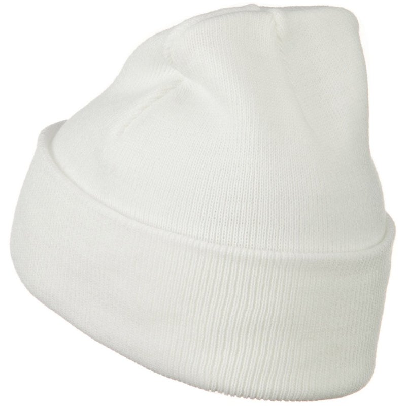 Mega Cap MG 12 Inch Long Knitted Beanie (White OSFM) - Image 2